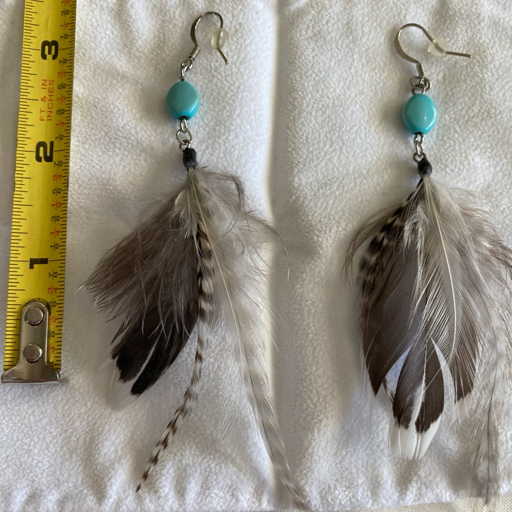 Feather and Turquoise Bead Earrings